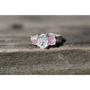 Pink tourmaline and diamond alternative sterling silver ring size 5